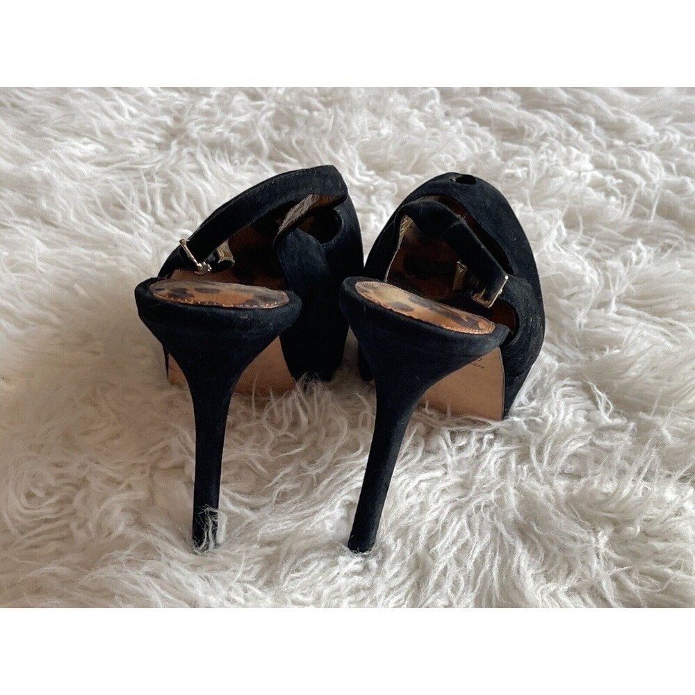 Sam Edelman Women’s Size 7.5 Black Suede Shoes Peep Toe Platform Heels - Picture 6 of 11